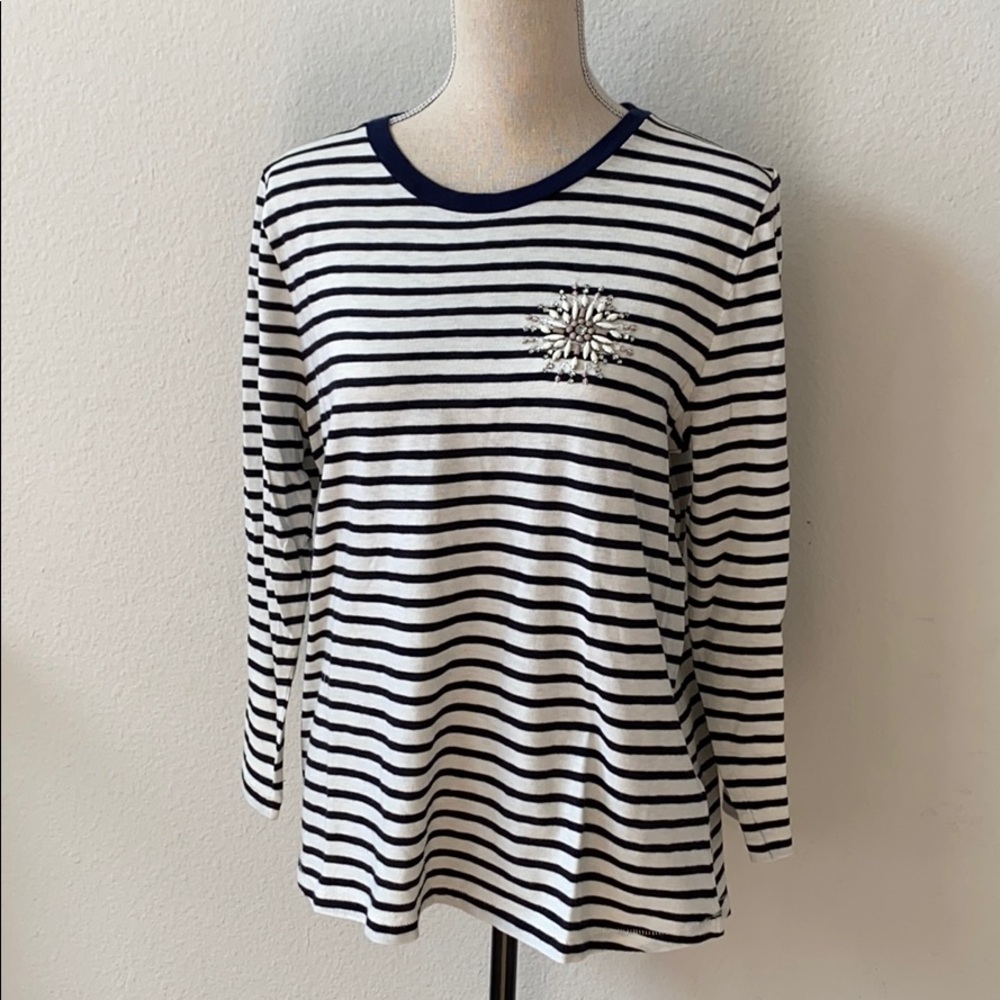 j crew size XL striped navy/white top w/jewels